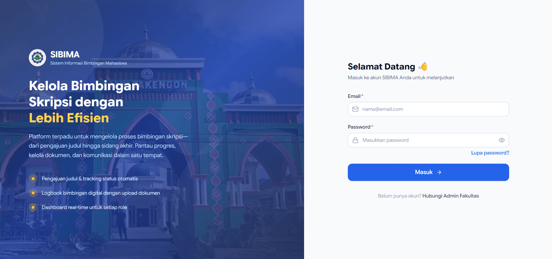 Tampilan website Sibima